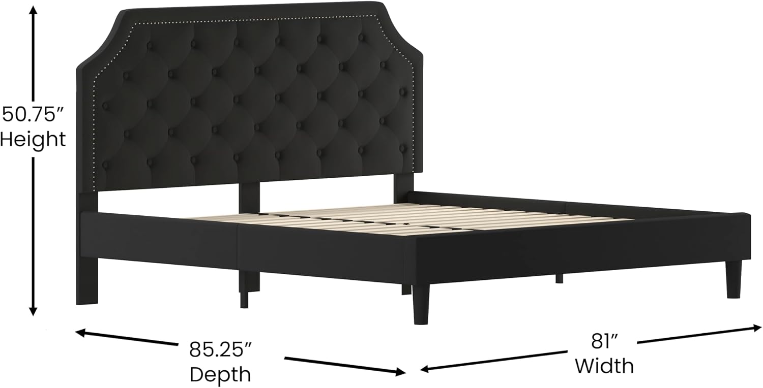 Flash Furniture Brighton King Size Tufted Upholstered Platform Bed in Black Fabric
