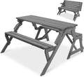 Best Choice Products 2-in-1 Transforming Interchangeable Outdoor Wooden Picnic Table Garden Bench for Backyard, Porch, Patio, Deck w/Umbrella Hole - Gray