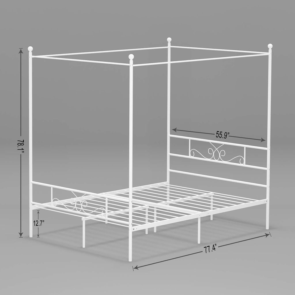 Weehom Full Canopy Bed Frame with Headboard and Footboard, 4 Posters Metal Bed Frame, No Box Spring Needed, Mattress Foundation Platform Bed for Kids and Adults, White