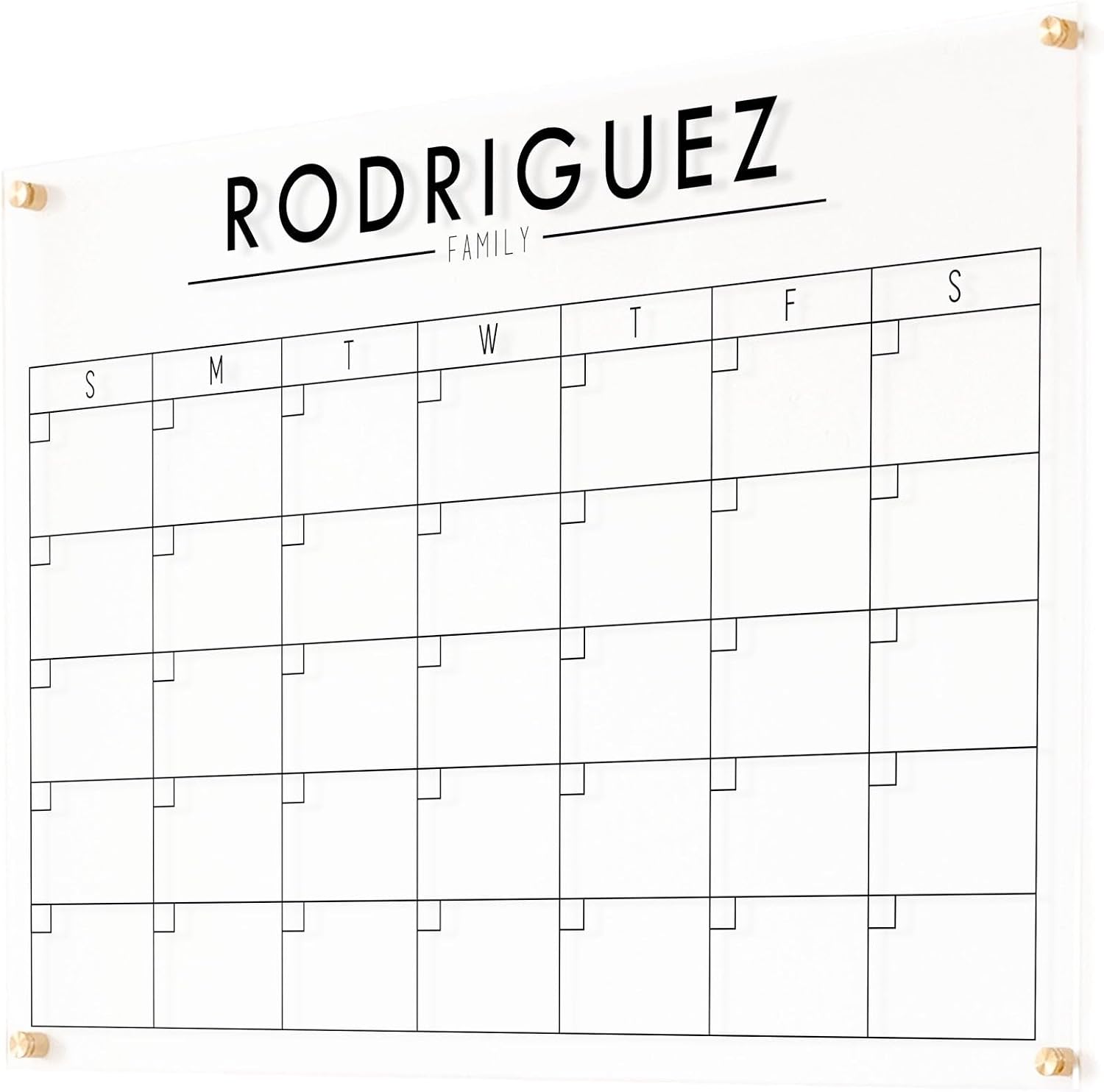 Acrylic Calendar, Horizontal Dry Erase Acrylic Calendar, Small/Medium/Large Landscape calendar, 2022 modern office calendar, planner #XX02 (26'T x 38'W, Gold Standoffs)