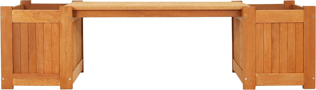 Sunnydaze 68-Inch Meranti Wood Outdoor Planter Box Bench with Teak Oil Finish