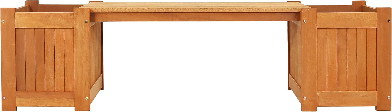 Sunnydaze 68-Inch Meranti Wood Outdoor Planter Box Bench with Teak Oil Finish