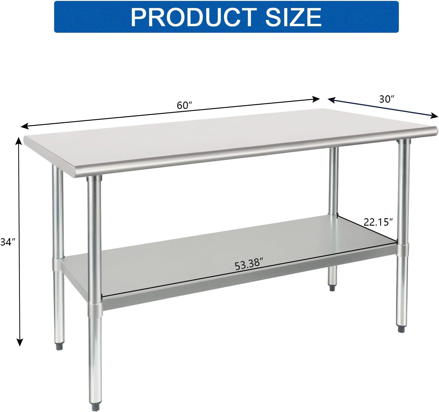 HARDURA Stainless Steel Table 30X60 Inches with Undershelf and Galvanized Legs NSF Heavy Duty Commercial Prep Work Table for Restaurant Kitchen Home and Hotel