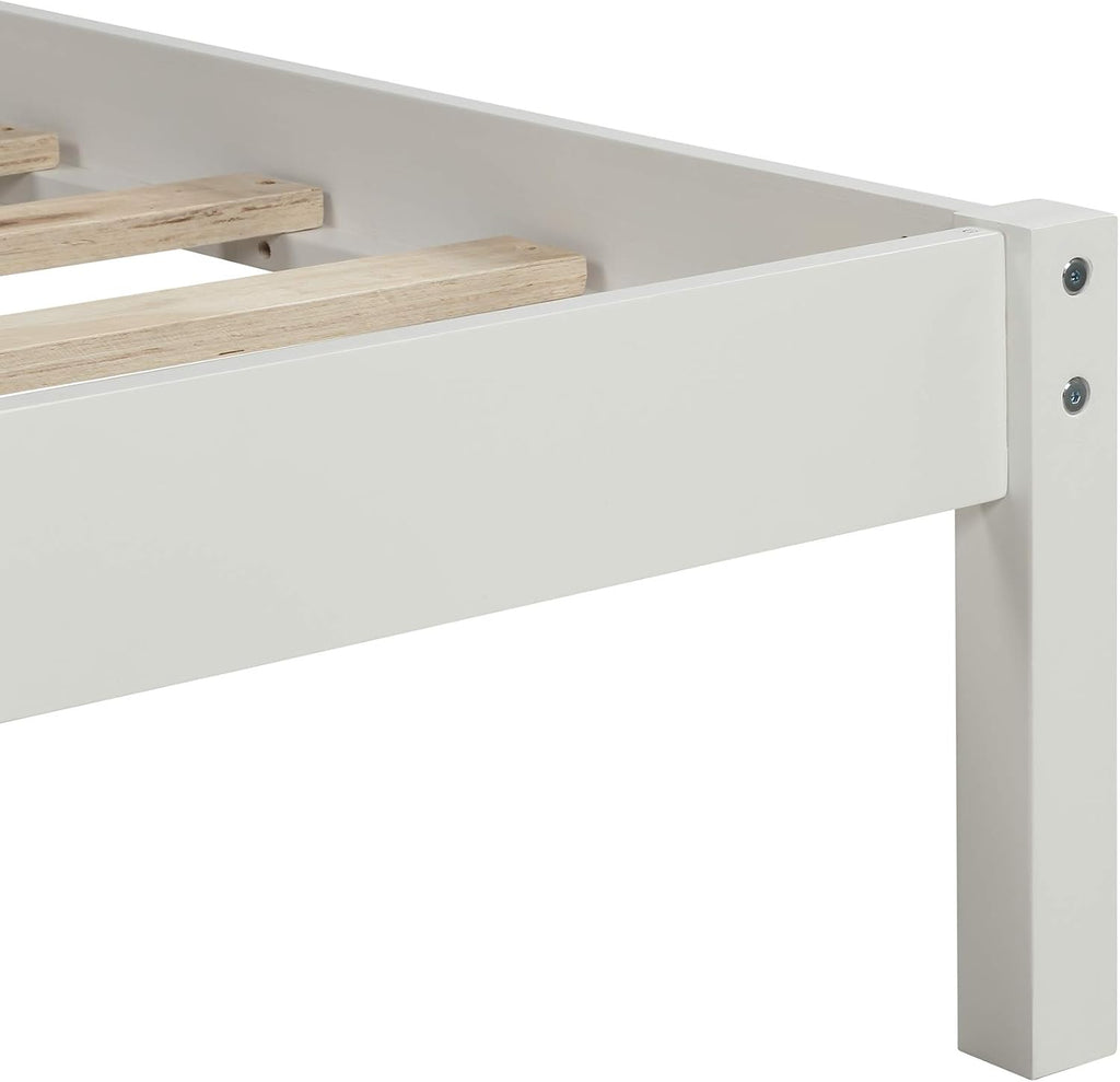 Twin Size Wood Bed Frame and Headboard, Modern Retro White Platform Beds Frames, Sturdy and Durable Design Mid Century Rustic Wooden Bedroom Set, No Box Spring Needed (White, Twin)