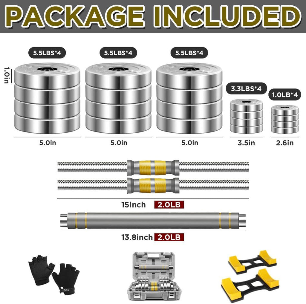 PHOEROS Adjustable Dumbbell Set - 44/66/88 LBS weights set, Dumbbell Barbell 3 in 1, Steel Dumbbells Pair with Connecting Rod for Adults Women Men Fitness Workout, Home Gym Exercise Training Equipment