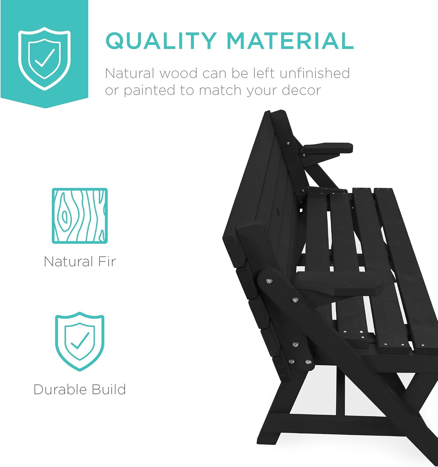 Best Choice Products 2-in-1 Transforming Interchangeable Outdoor Wooden Picnic Table Garden Bench for Backyard, Porch, Patio, Deck w/Umbrella Hole - Black