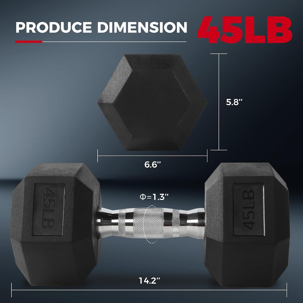 RitFit Rubber Coated Hex Dumbbell Set with Rack, 5-780LB for Home Gym Strength Training, Anti-Slip Knurled Handle, Hexagon Anti-Roll, Heavy-Duty Storage Rack
