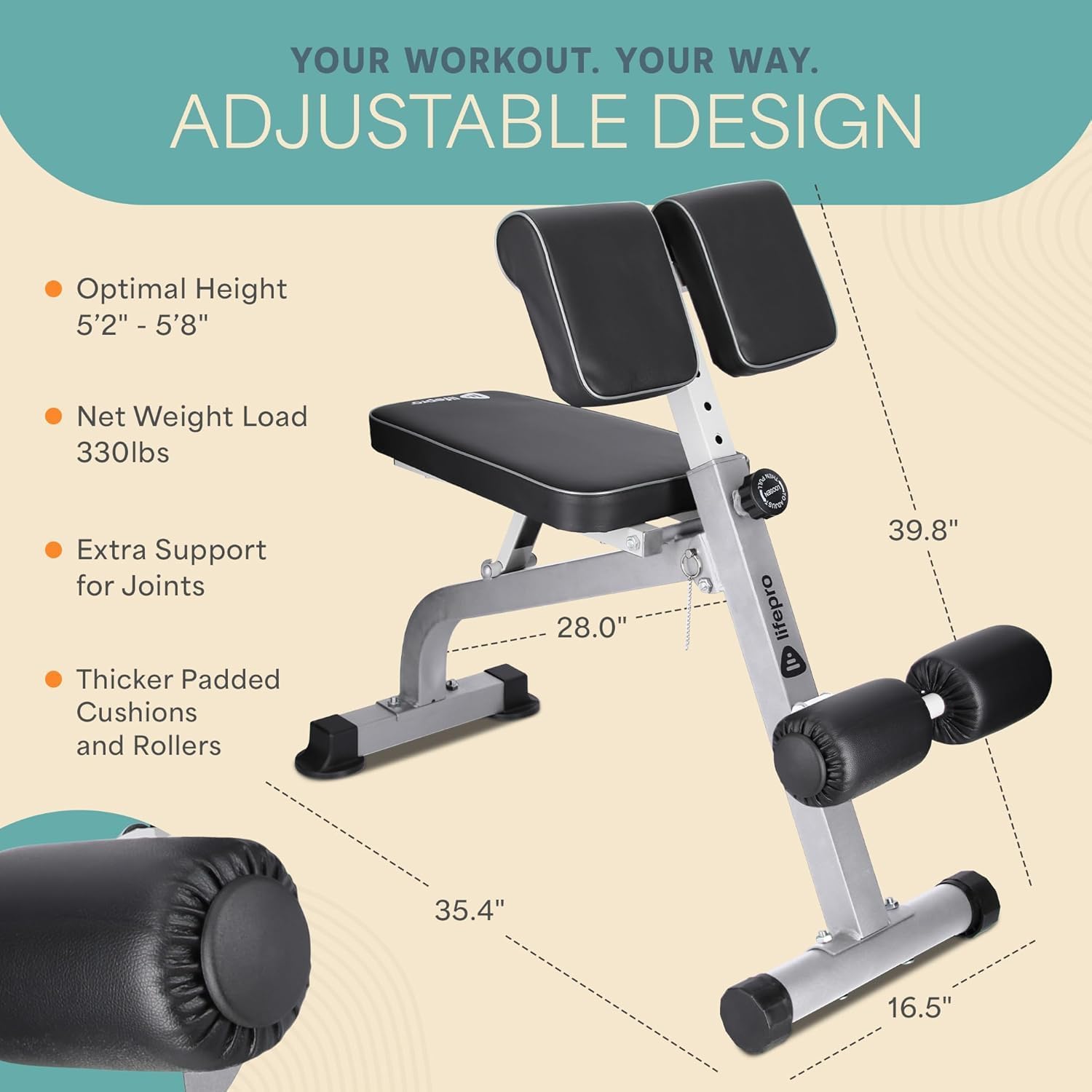 LifePro SculptTrainer Roman Chair with 330 lb Capacity — Incline Adjustable Hyperextension Bench for All-in-One Body Workout — Foldable Home Gym Back Extension Machine for Glutes, Core & Lower Back