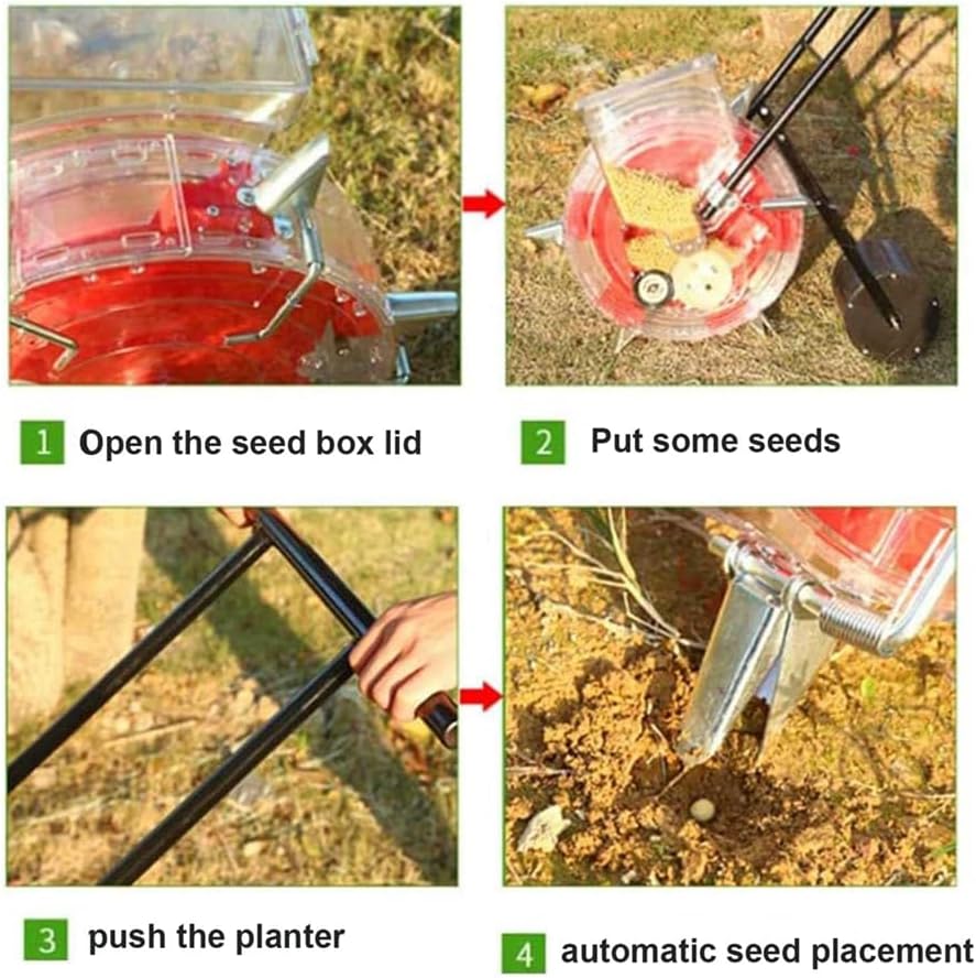 Seed Sower & Fertilizer Applicator, Manual Garden Seeder, Garden Push Seeder Planter, Simultaneous Sowing and Fertilization, Lawn & Garden Spreaders,6 Mouths(