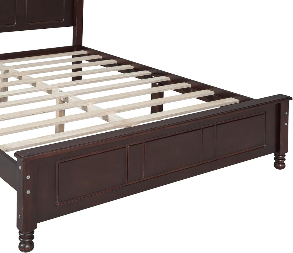 3-Pieces Bedroom Sets, Full Size Retro Wood Platform Bed with Sense of Design Headboard, Wood Platform Bed Frame with 2 Nightstands for Kids Teens Adults Bedroom (Dark Walnut-04, Full)