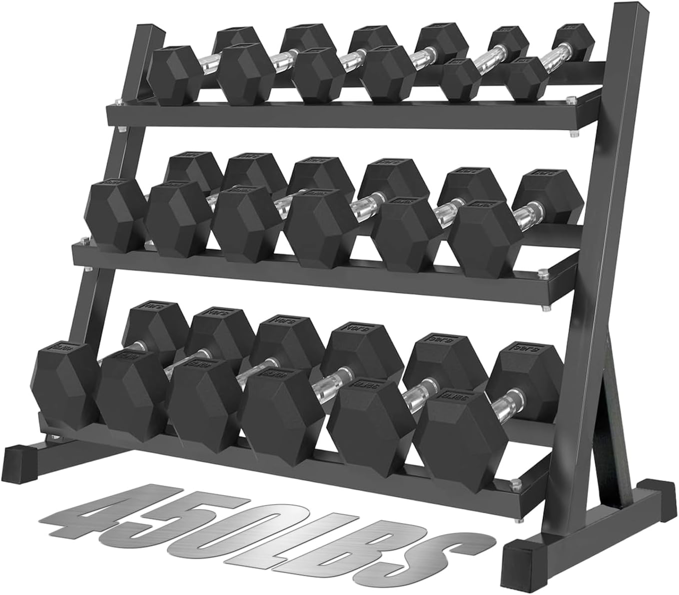 550LB 450LB 350LB Dumbbell Set with Rack Rubber Coated Dumbbells 5-50 Hex Weights Dumbbells Set for Home Workout Complete Weight Set with Rack Heavy