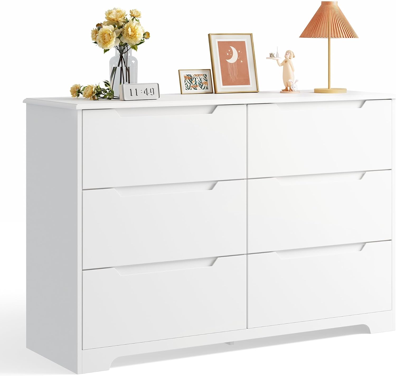 Gizoon 6 Drawer Double Dresser for Bedroom with Anti-Tip Design, Modern Wide Wooden Chest of Drawers with Cut-Out Handles, Closet Storage Organizer and TV Stand for Living Room, Hallway, Entryway