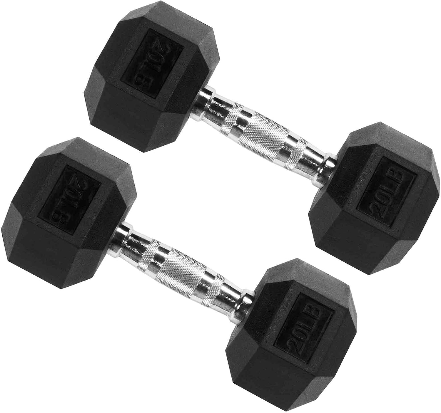 Signature Fitness Hex Dumbbells Non-Slip Free Weights Full Body Strength Training Home Gym Workout Equipment Set of 5, 10, 15, and 20 lbs, Black