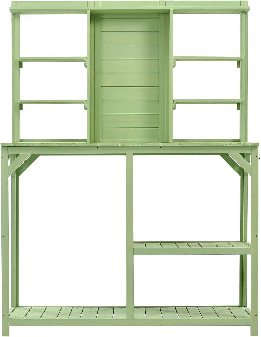 64.6' Outdoor Large Potting Bench Table,Wood Workstation with 6-Tier Shelves and Large Tabletop,Backsplash and Side Hook,for Mudroom Backyard Garden Patio (Green@Shelves)