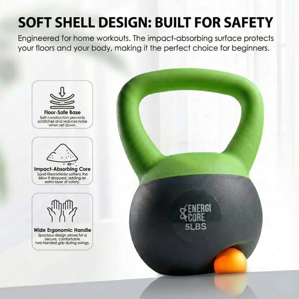 ENERGI CORE Kettlebell - Sand Filled Weight for Home Gym Workouts & Strength Training - Portable Exercise Kettle Bell for Women & Men
