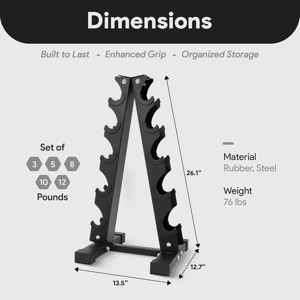 BalanceFrom Neoprene Coated Iron Dumbbell Hex Weights Set with Stand – Color-Coded or Black Options with Non-Slip Grip for Strength Training, Resistance Workouts, and Home Gym Fitness