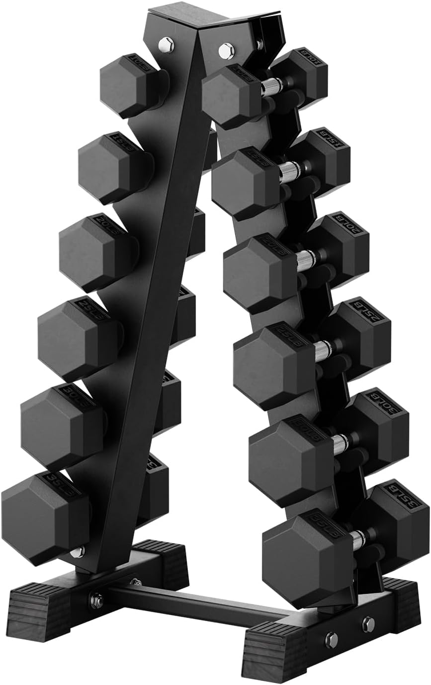 RitFit Rubber Coated Hex Dumbbell Set with Rack, 5-780LB for Home Gym Strength Training, Anti-Slip Knurled Handle, Hexagon Anti-Roll, Heavy-Duty Storage Rack