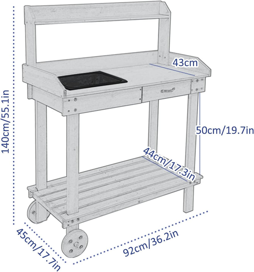 Drawer Rack Shelves Work Station Potting Table Work Bench Potting Table with Sink Garden Work Station Planting Bench (Grey 92x45x140cm)