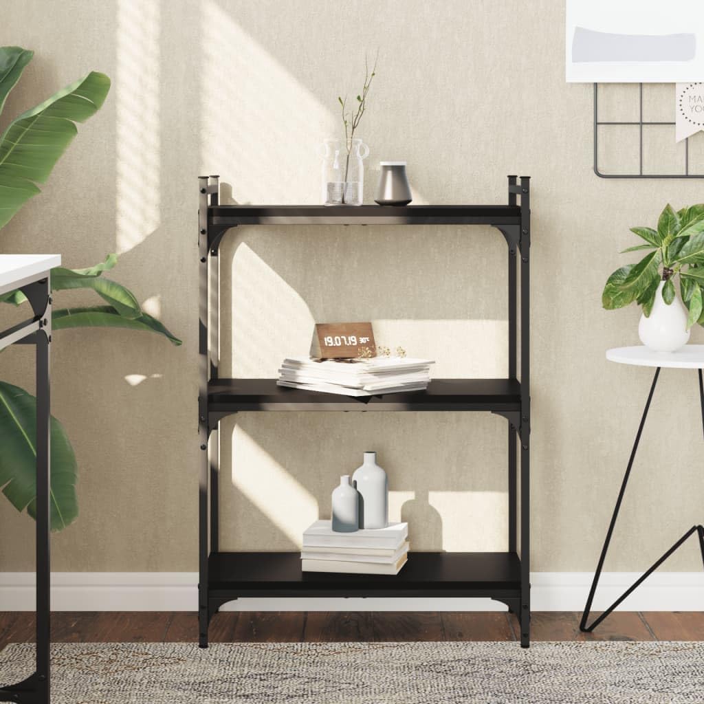 Industrial 3-Tier Bookcase, Black Engineered Wood & Metal Frame, 23.6' x 11.8' x 33.9' Storage Shelf for Living Room, Office, Bedroom Organization