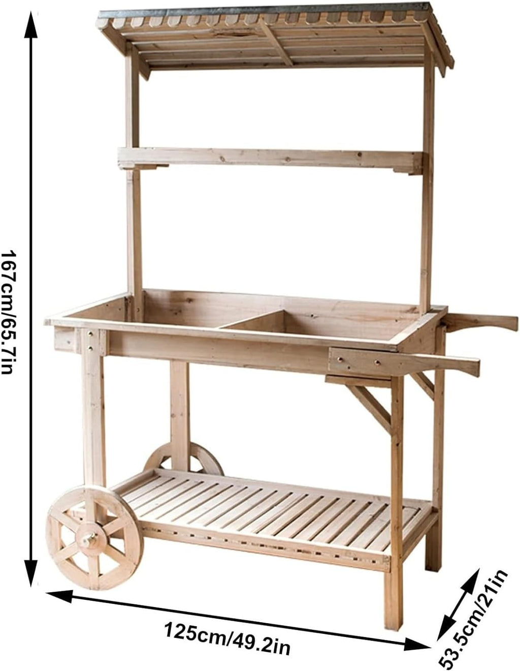 Potting Bench Table,Garden Potting Table, Outdoor Potting Bench Table Garden Work Bench Wooden Garden Potting Bench Decorate Plant Gardening for Patio Courtyards Balcony, 125x53.5x167cm