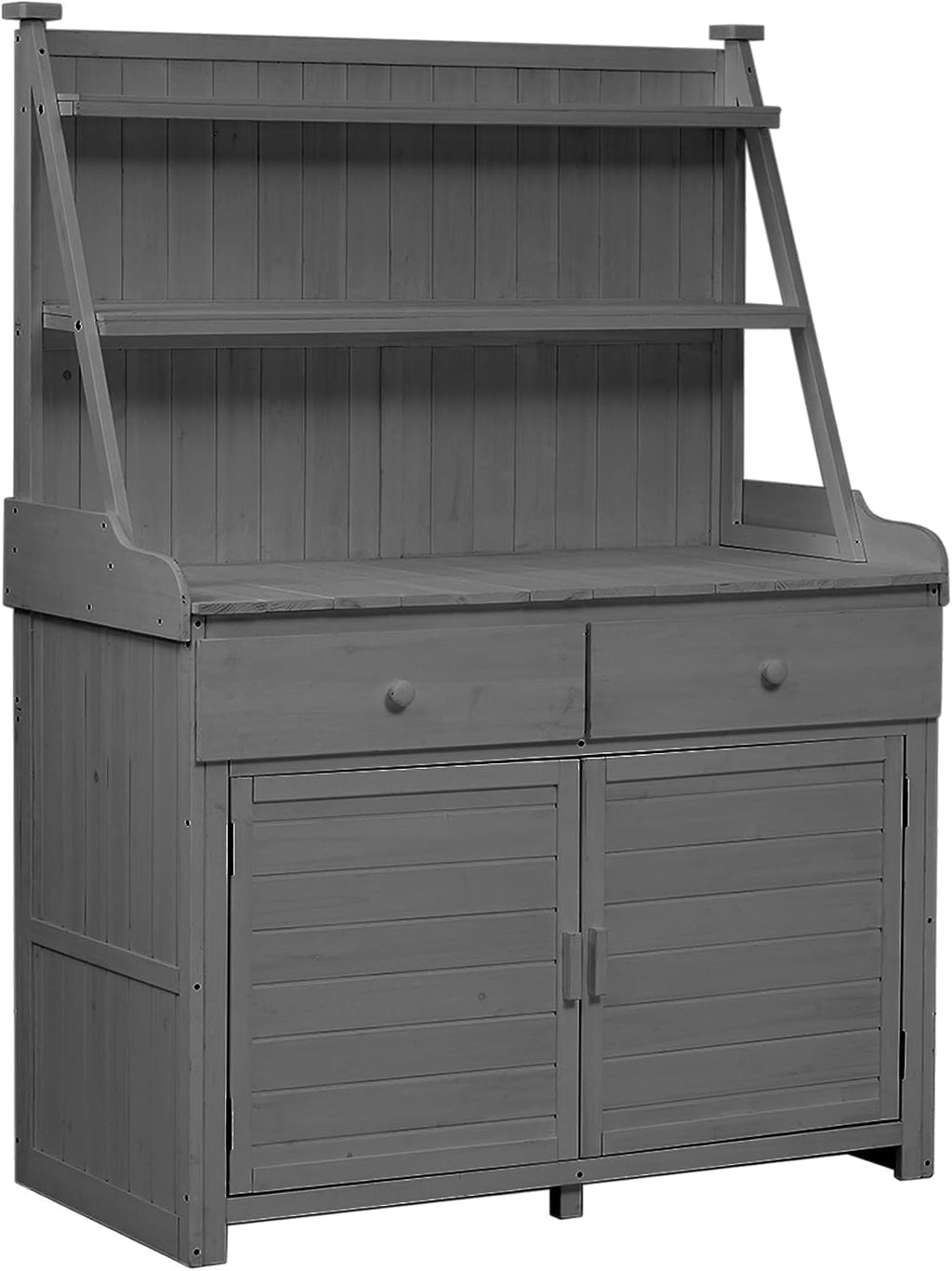 Christopher Knight Home Belfast 65'H Outdoor Potting Bench Table, Fir Wood Potting Table, Large Gardening Workstation with Storage Shelf, Garden Tools Shelf with Drawer and Cabinet for Backyard, Gray