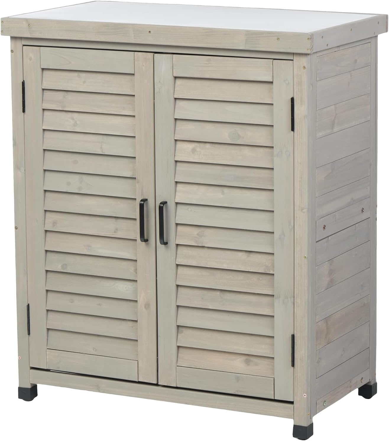 Potting Bench with Storage Cabinet and Metal Table Top - Outdoor Patio Garden Furniture Wood Workstation - Spacious Interior for Organizing Garden Supplies and Outdoor Gear (Grey)