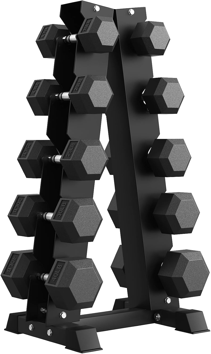 PAPABABE Hex Dumbbell Set with Rack, 85-560lb Rubber Encased Dumbbell Free Weights Dumbbells Set with Storage Rack, Hand Weights Set for Strength Training