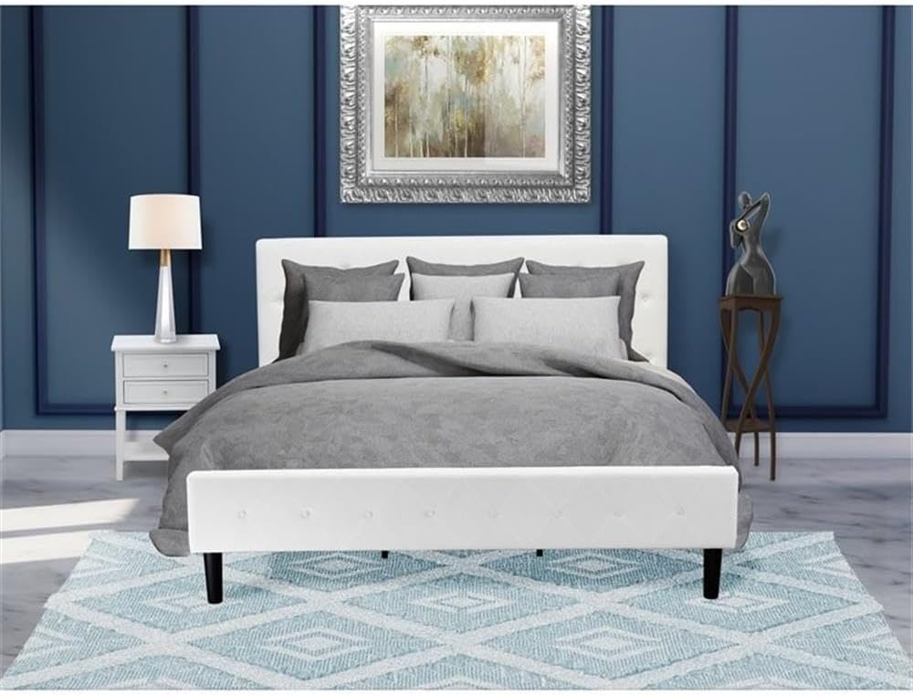 East West Furniture NL19K-1VL14 2 Piece Bedroom Set - Button Tufted King Size Bed - Linen white Velvet Fabric Upholstered Headboard and an Urban Gray Finish Nightstand