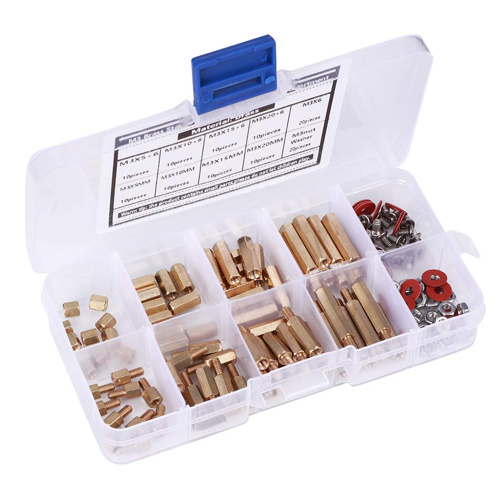 M3 Brass Standoffs Screws Washers Nut Assortment Kit Durable Hex Spacer Set for Circuit Board Assembly and Computer Connectors Hardware Accessories 140PCS