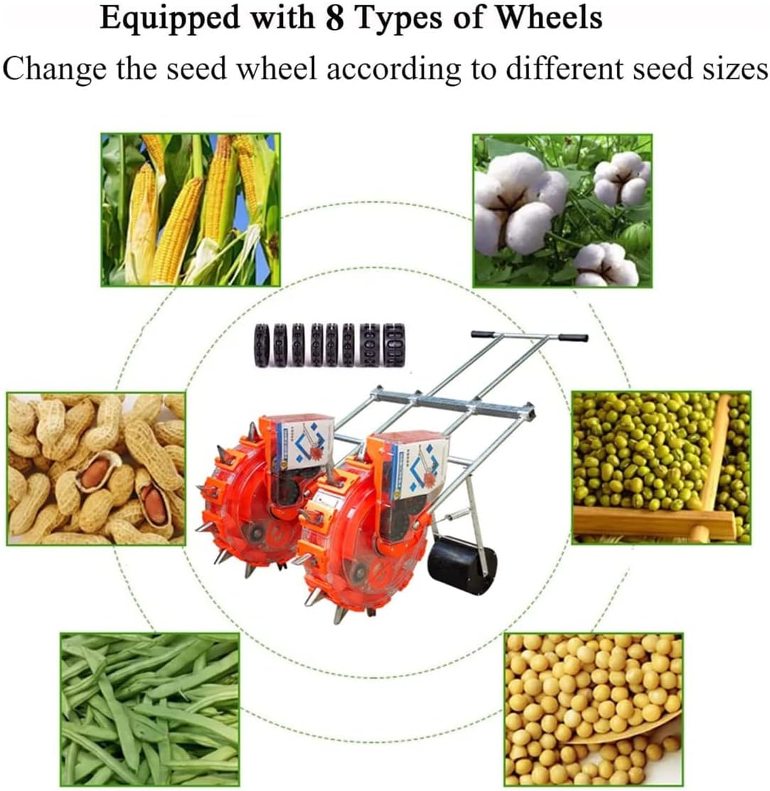 Double Row Hand-Push Roller Seeder, Lawn & Garden Spreaders Manual Seed Planter Fertilizer Machine Fertilizer Seeder for Terraces Hillsides Ntercropping Field,8 Mouths (5 Mouths