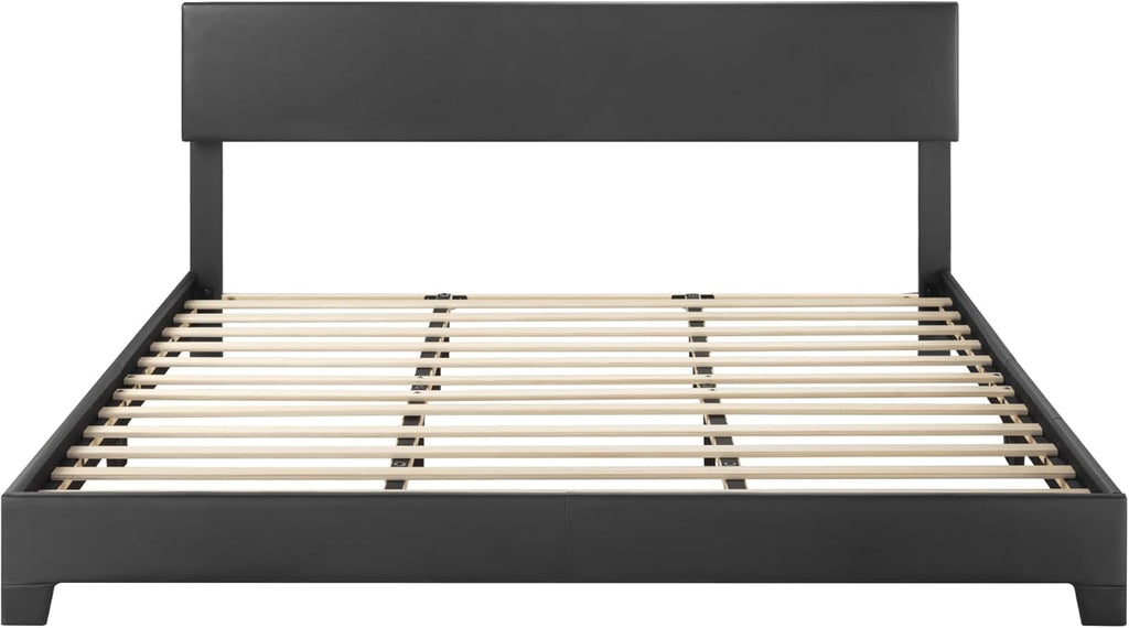 SHA CERLIN Black King Platform Upholstered Bed Frame with Faux Leather Adjustable Headboard,Wood Slats Support, No Box Spring Needed, Easy Assembly, Easy Clean Up