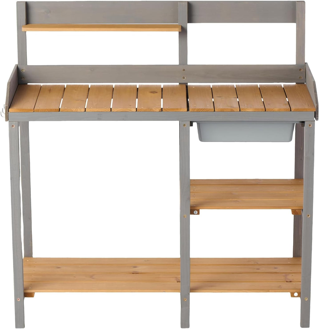 42' Outdoor Wooden Potting Bench with Storage Cabinet - 220LBS Capacity Weather-Resistant Gardening Workstation Table, Portable Plant Potting Table for Backyard Patio Greenhouse Brown
