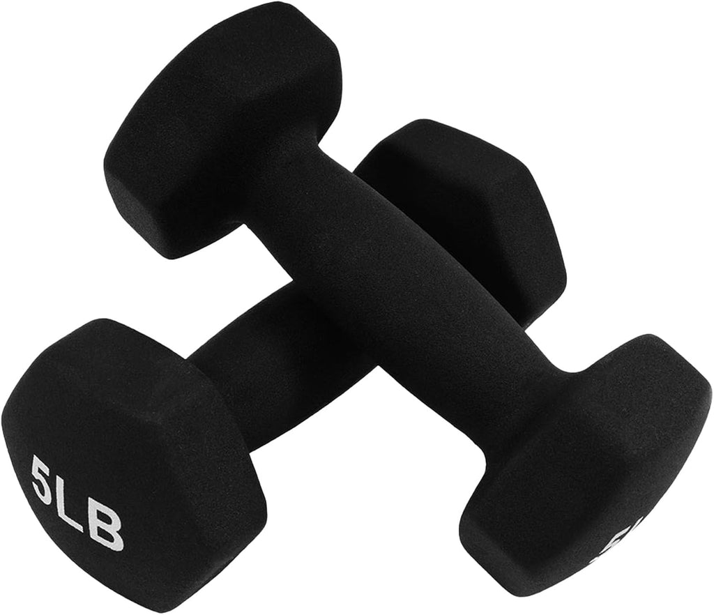 BalanceFrom Neoprene Coated Iron Dumbbell Hex Weights Set with Stand – Color-Coded or Black Options with Non-Slip Grip for Strength Training, Resistance Workouts, and Home Gym Fitness