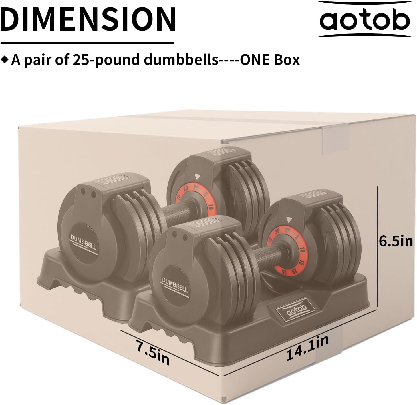 AOTOB Adjustable Dumbbell Set 25/55 Lbs (Pair), Fast Weight Adjustment with Anti-Slip Turning Handle, Space-Saving for Home Gym, Strength Training Equipment for Men & Women