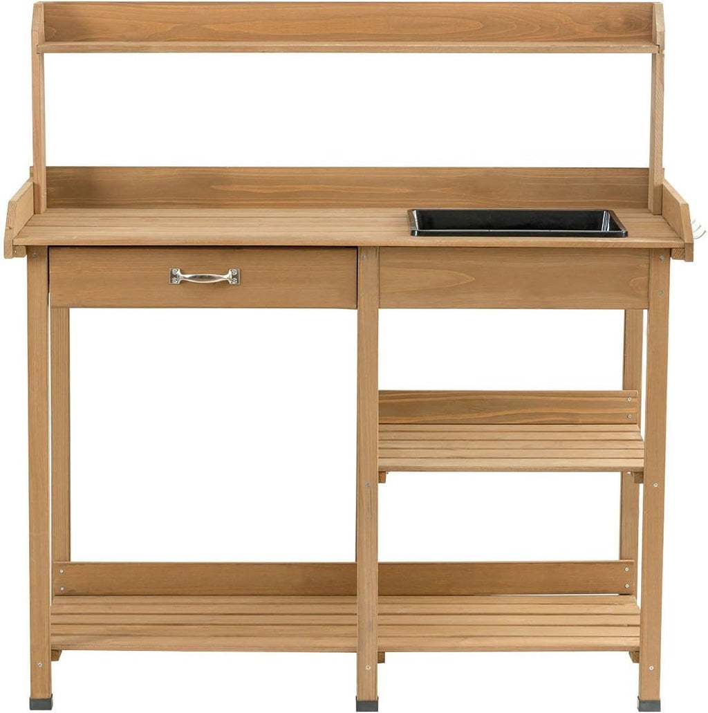 Wood Potting Bench Table Plant Stand Work Station Garden Lawn Patio with Ebook