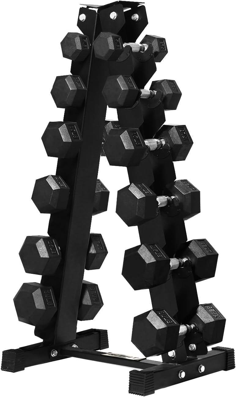 RitFit Rubber Coated Hex Dumbbell Set with Rack, 5-780LB for Home Gym Strength Training, Anti-Slip Knurled Handle, Hexagon Anti-Roll, Heavy-Duty Storage Rack