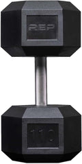 Rep Fitness Rubber Hex Dumbbell(s) - Singles (55LB +) and Pairs (5LB - 50LB) - Low Odor, Fully Knurled Handle