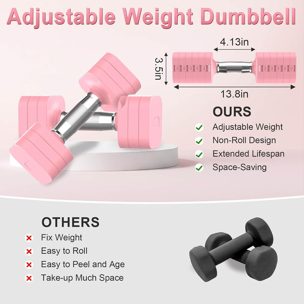 Hezeyferg 30.8LB Adjustable Dumbbell Set, Each Adjustable Weight Dumbbell with 6 Levels 4.4/6.6/8.8/11/13.2/15.4lb, Hand Weights Set for Men/Women Home Gym Exercise Workout