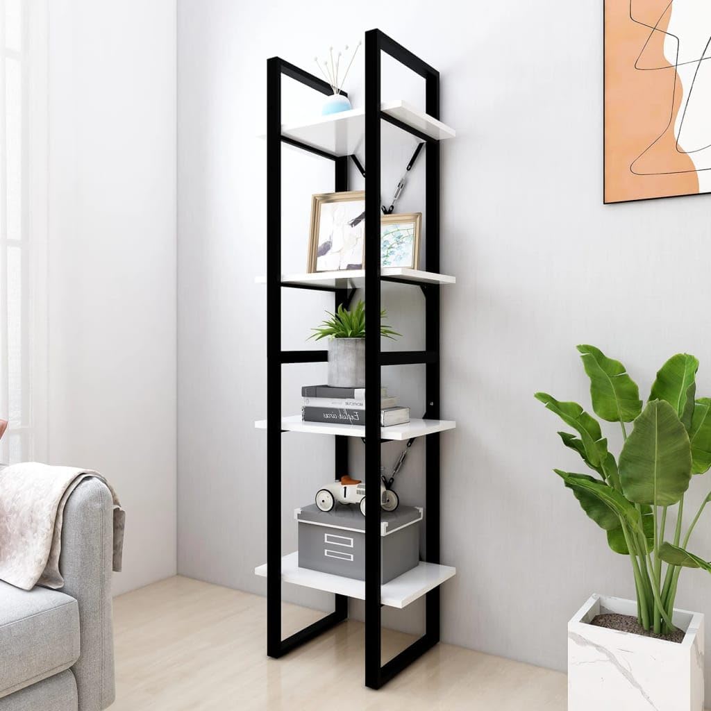 4-Tier Wall Mounted Book Cabinet, Modern Engineered Wood Floating Shelves for Living Room Home Office, Space Saving Storage Organizer, Matte White