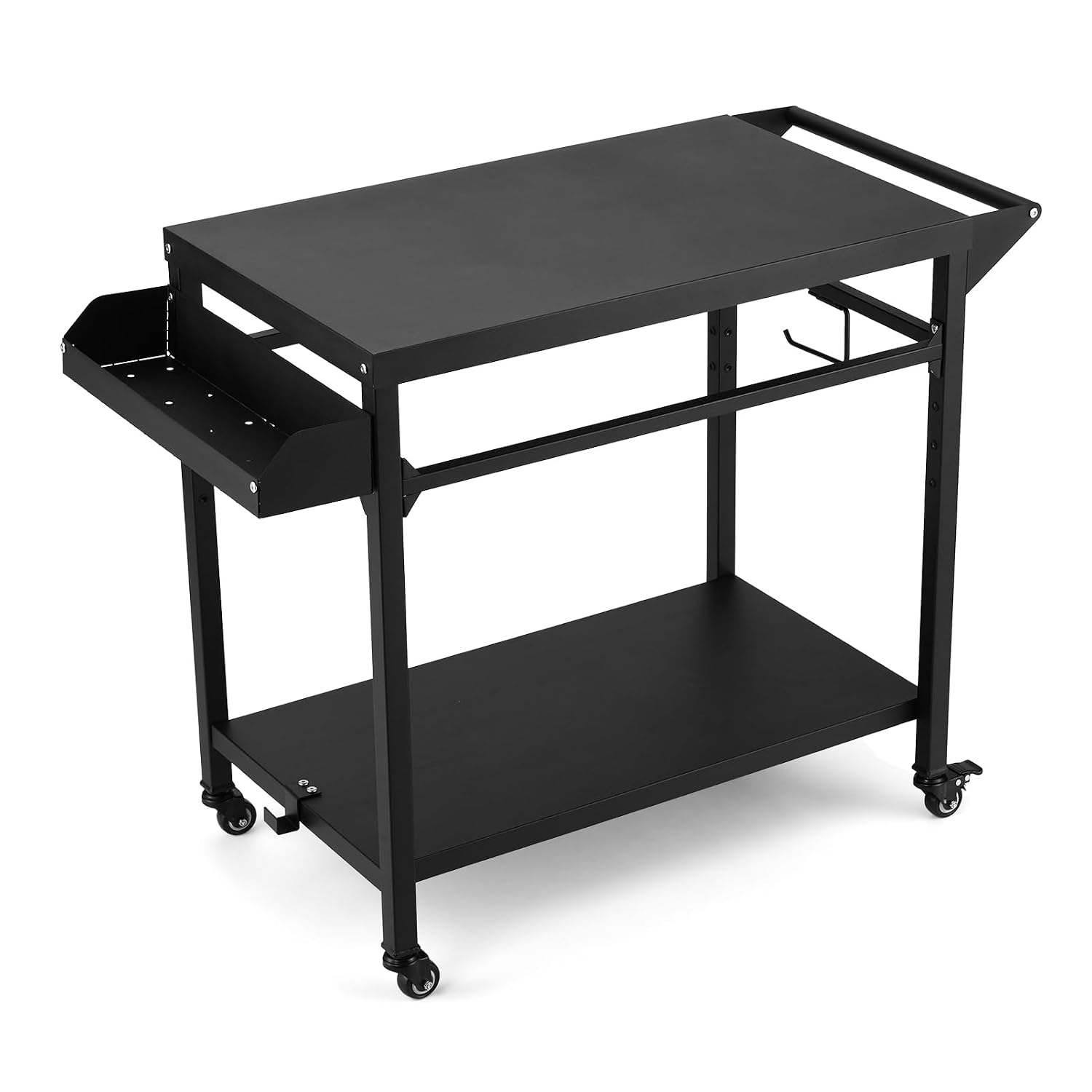 Hipicute Outdoor Grill Cart, Pizza Oven Table, Utility Cart with Wheels Dining Cart Table for Outside Patio, Movable Kitchen Cooking Prep Table BBQ Cart with Mesh Racks for Home Party, Bar, Camping
