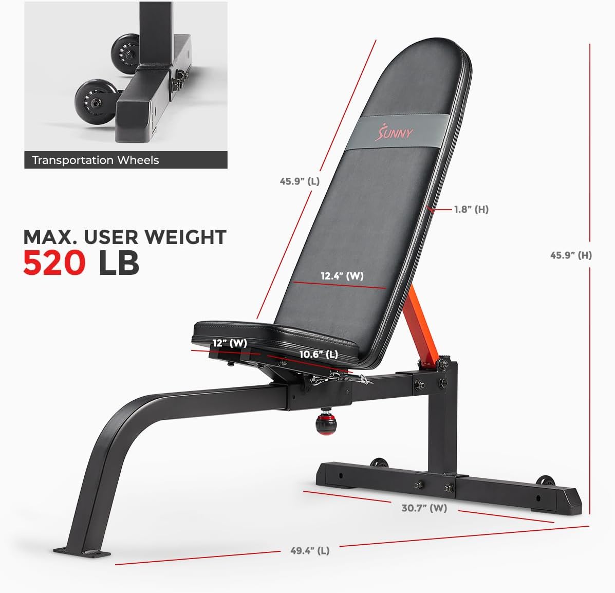 Sunny Health & Fitness Adjustable Weight Bench for Home Gym Strength Training, Incline/Decline, Multi-Position, High Weight Capacity