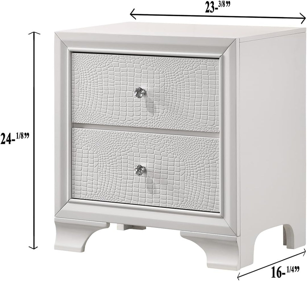 Modern Crisp White Textured Finish Tufted Headboard Integrated LED Lighting Full Size Bed Set 3pc Bedroom Furniture