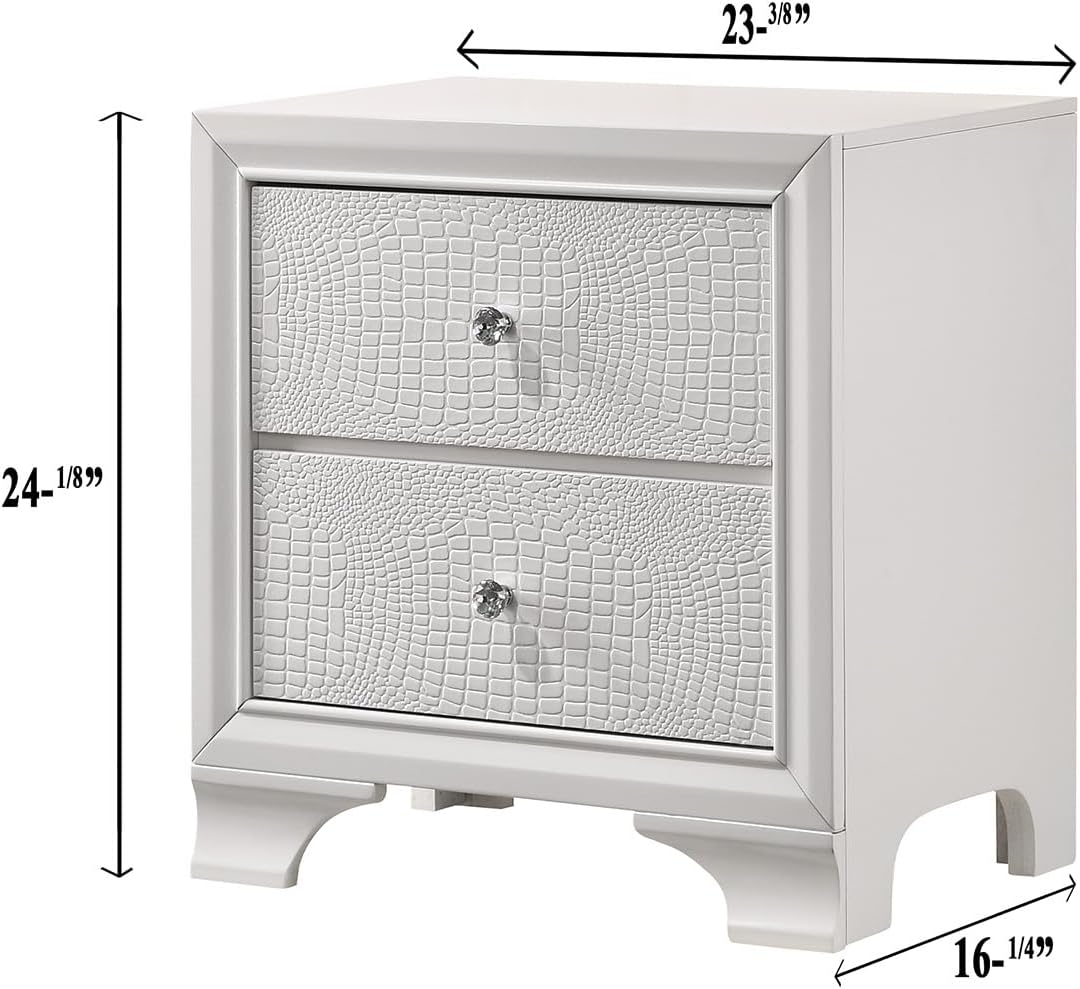 Modern Crisp White Textured Finish Tufted Headboard Integrated LED Lighting Full Size Bed Set 3pc Bedroom Furniture