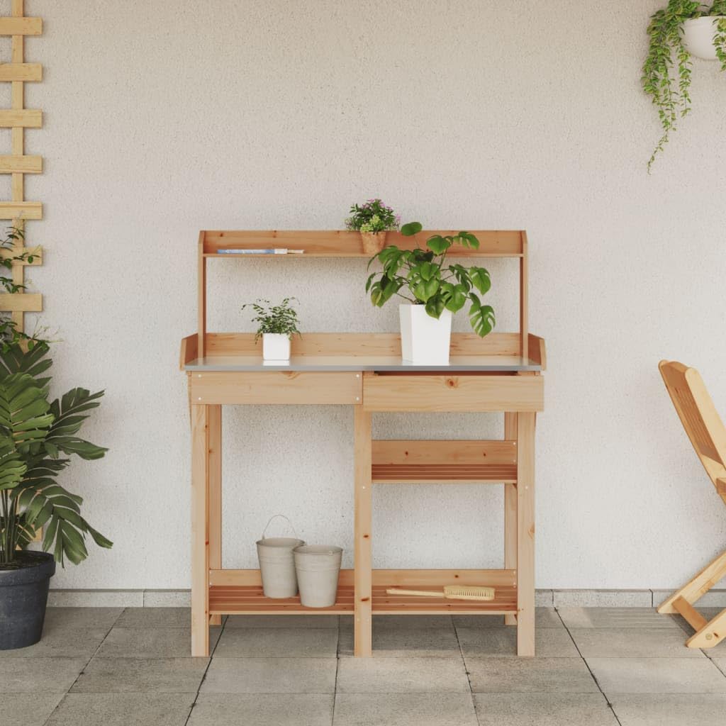 Potting Bench Work Station Potting Bench with Shelves Brown Solid Wood Fir,Wooden Planting Potting Bench Work Station with Hooks and Shelves