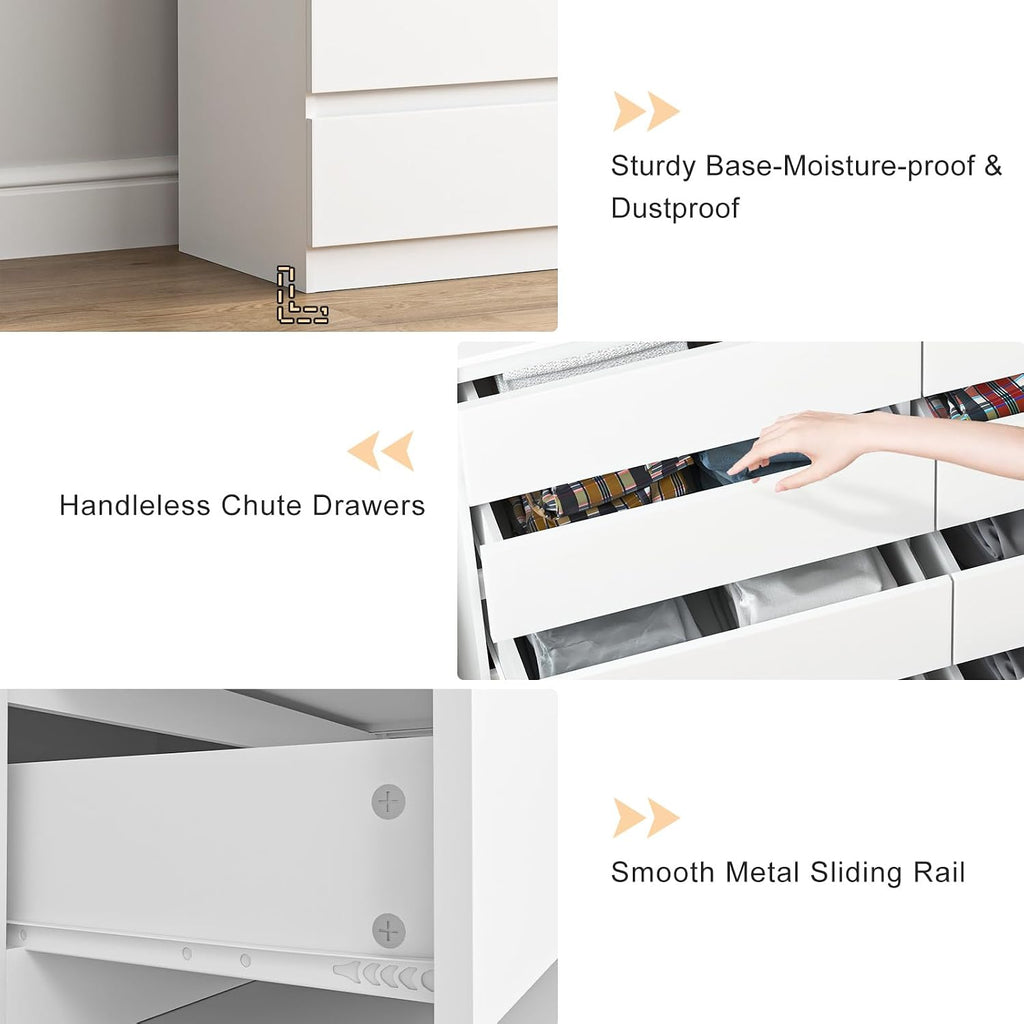 Vibe & Dine 8 Drawer Double Dresser, Modern Chest of Drawers with Wide Storage for Closet, Bedroom, Living Room, White