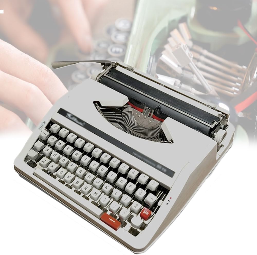 Traditional Portable Manual Typewriter, Classic Old-Fashioned Machinery Typewriter, Vintage Typewriter for Nostalgic Flow, Flexible Buttons Clear Handwriting with Case, Literary Retro Collection Gift