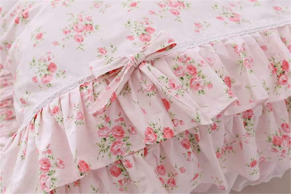 LELVA Romantic Rose Flower Print Bedding for Girls Duvet Cover Set with Bed Skirt Pink Lace Ruffle Floral Shabby Bedding Sets Full 4 Piece