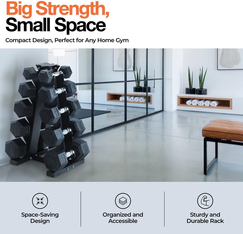 Sagler Weights Dumbbells Set with Rack - 150 lb Rubber-Coated Dumbbells for Easy Grip, Durable Carbon for Strength Training, Essential Workout Equipment for All Fitness Levels
