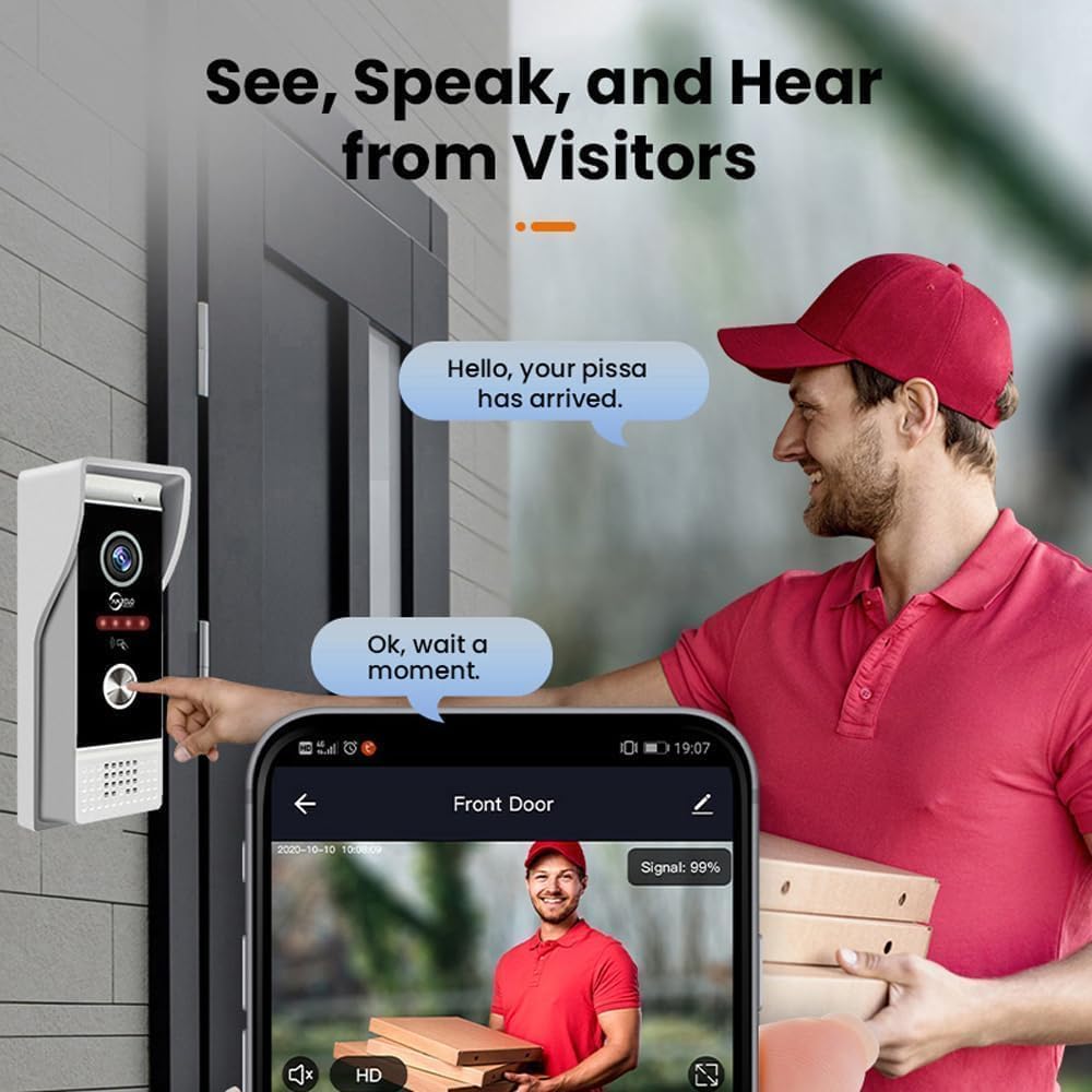 Video Apartment Doorbell Intercom,Doorbell Camera,1080P HD Touch Screen Monitor(White) with Camera,TUYA WiFi Ring Doorbell Wired,Night Vision,Motion Detection,Two Way Audio (1 Bell+4 white Monitor)