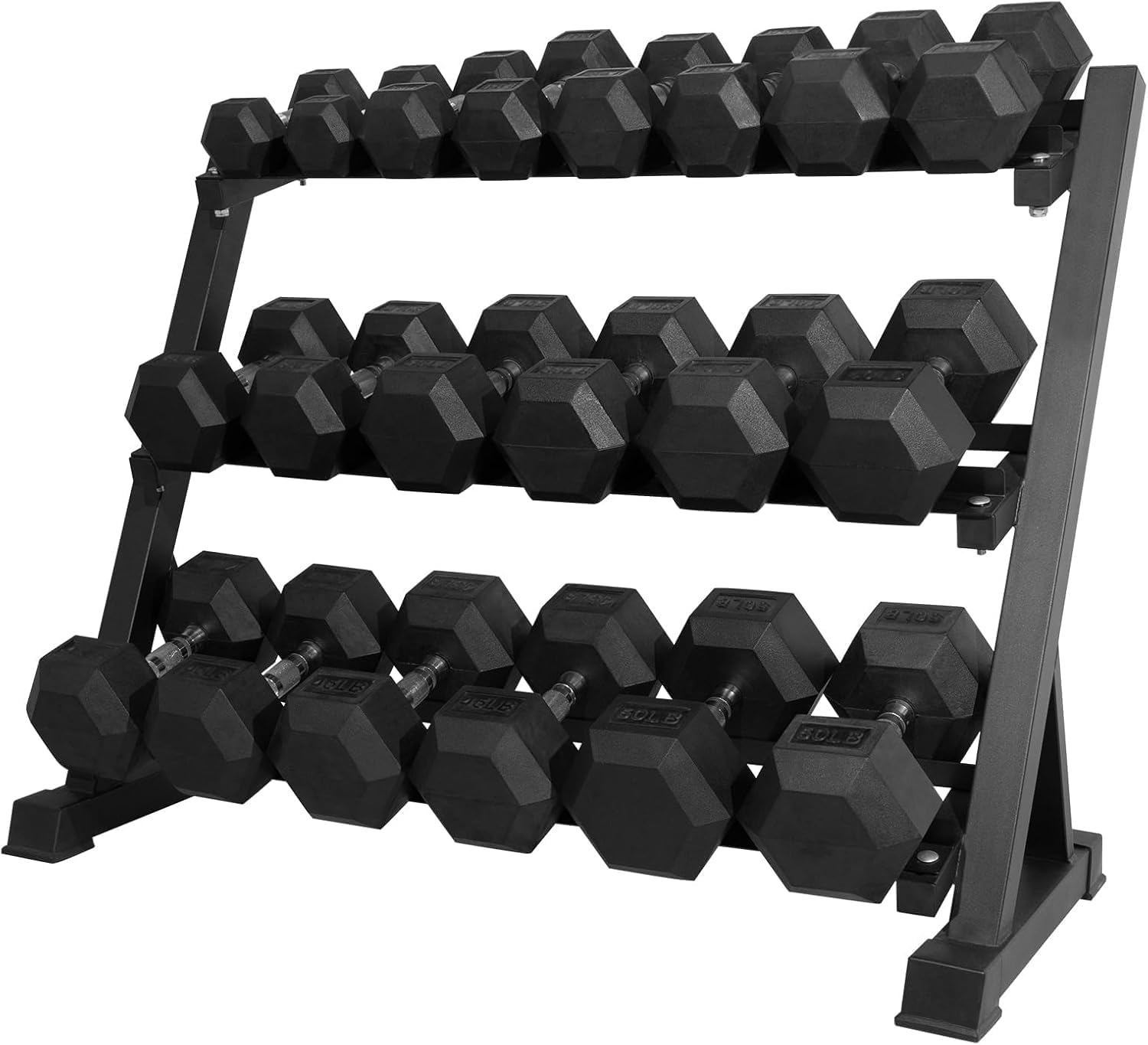 RitFit Rubber Coated Hex Dumbbell Set with Rack, 5-780LB for Home Gym Strength Training, Anti-Slip Knurled Handle, Hexagon Anti-Roll, Heavy-Duty Storage Rack
